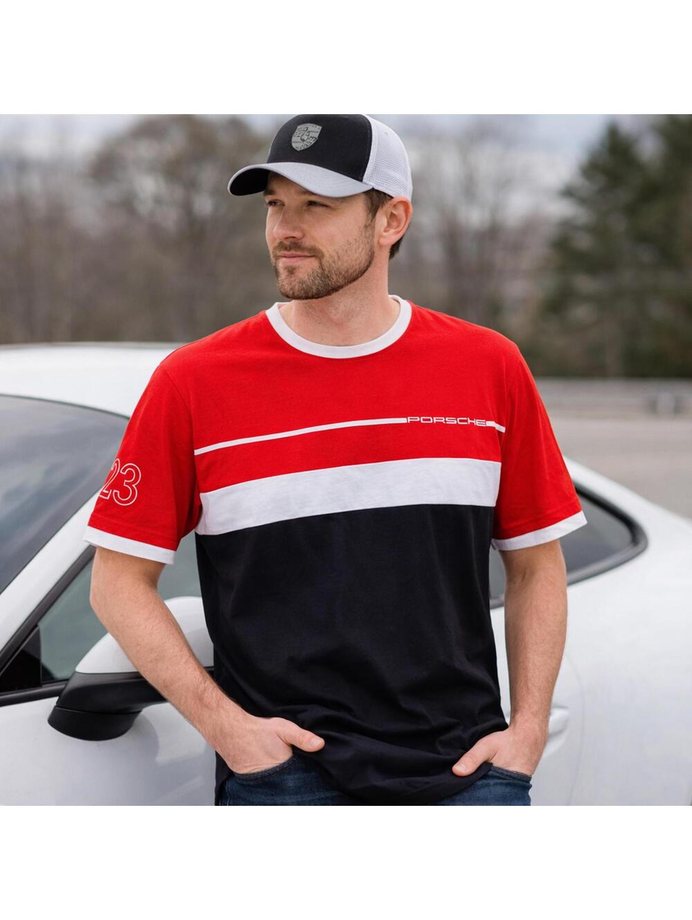 Porsche 917 Salzburg Colorblock Motorsport T-Shirt Red Black White EU XL US L
